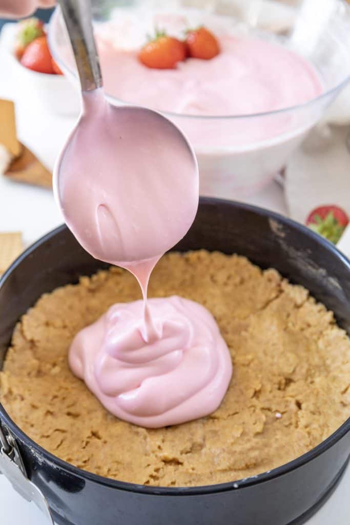 Strawberry No Bake Cheesecake In Process