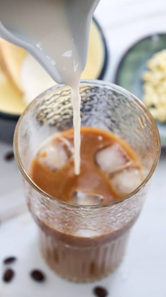 Iced White Chocolate Mocha with White Chocolate Syrup In Process