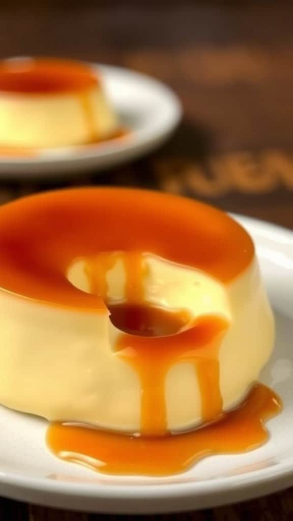 Delicious flan with caramel sauce on a plate