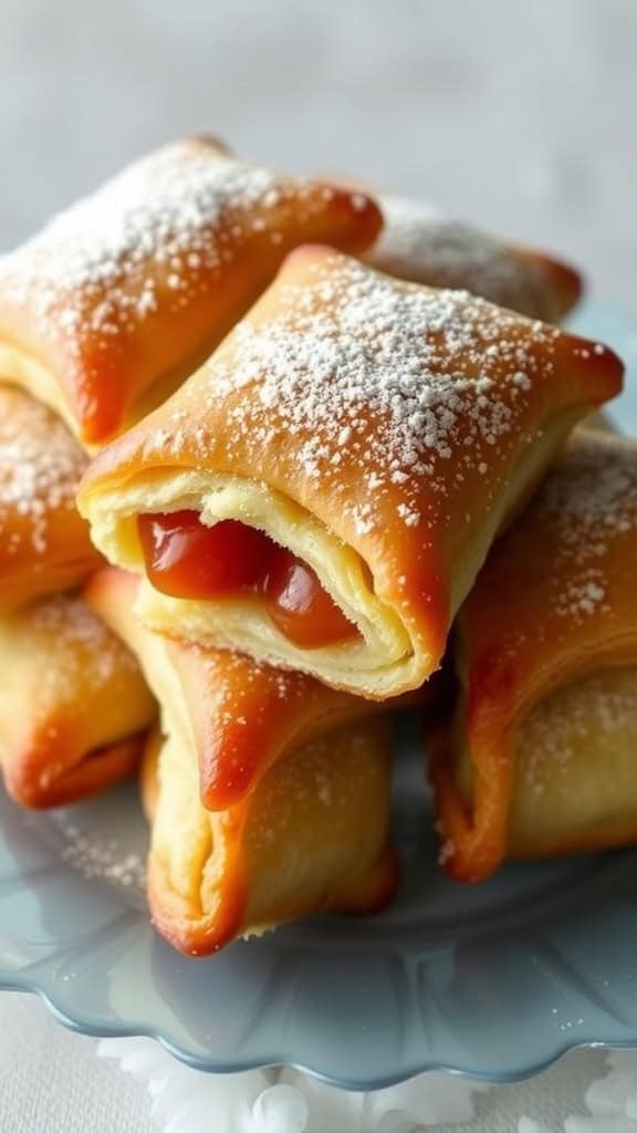 A plate of guava pastelitos dusted with powdered sugar, showcasing their flaky pastry and guava filling.