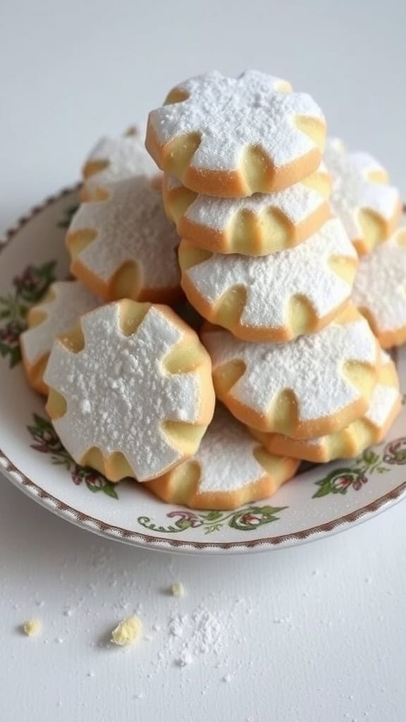 A plate of Mexican Wedding Cookies dusted with powdered sugar