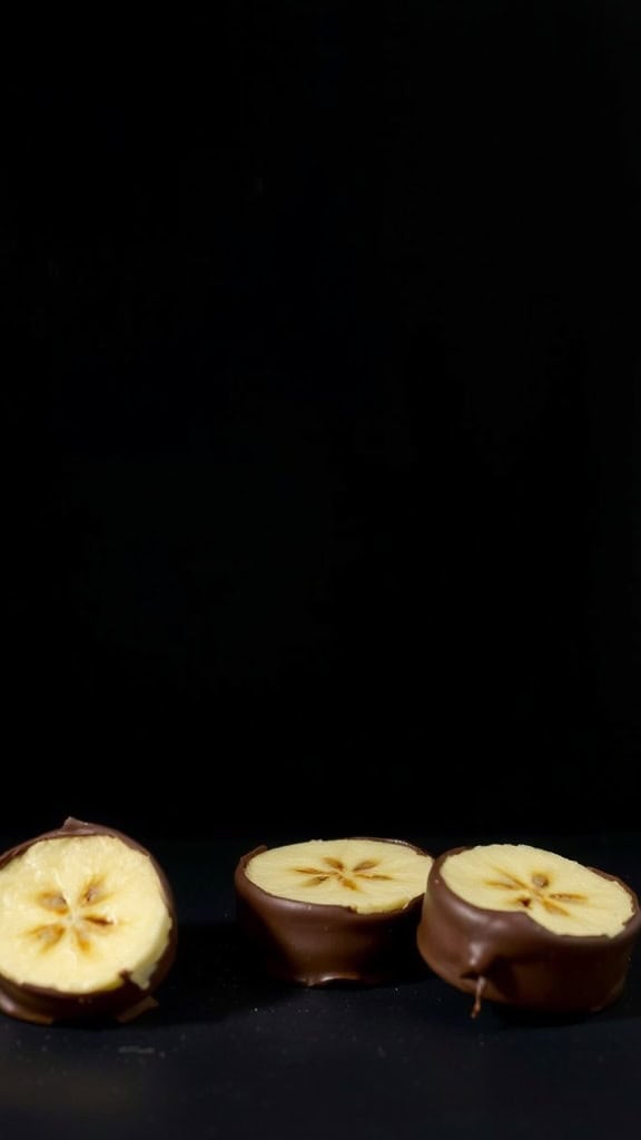 Frozen Peanut Butter Banana Bites on a black background.