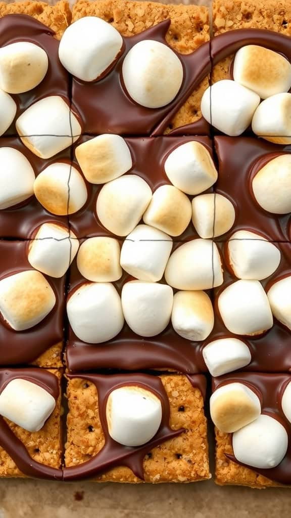 Delicious no-bake s'mores bars topped with marshmallows and chocolate