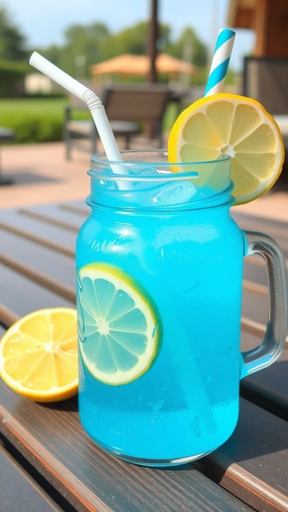 Blue Curacao Lemonade in a glass with lemon slices