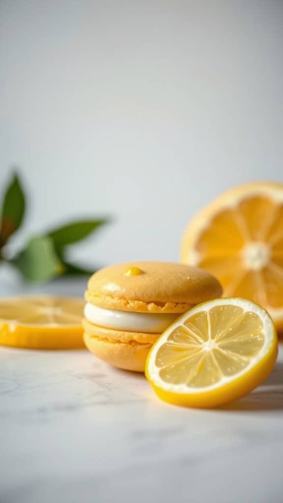 Zesty Lemon Curd Macaron with lemon slices