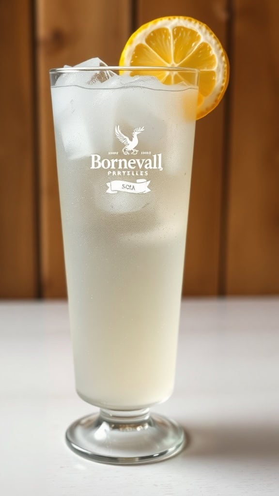 A refreshing glass of Vanilla Cream Soda Twist with lemon slice