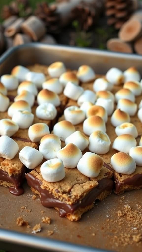 Delicious s'mores cookie bars topped with toasted marshmallows, ideal for a campfire or Father's Day celebration.