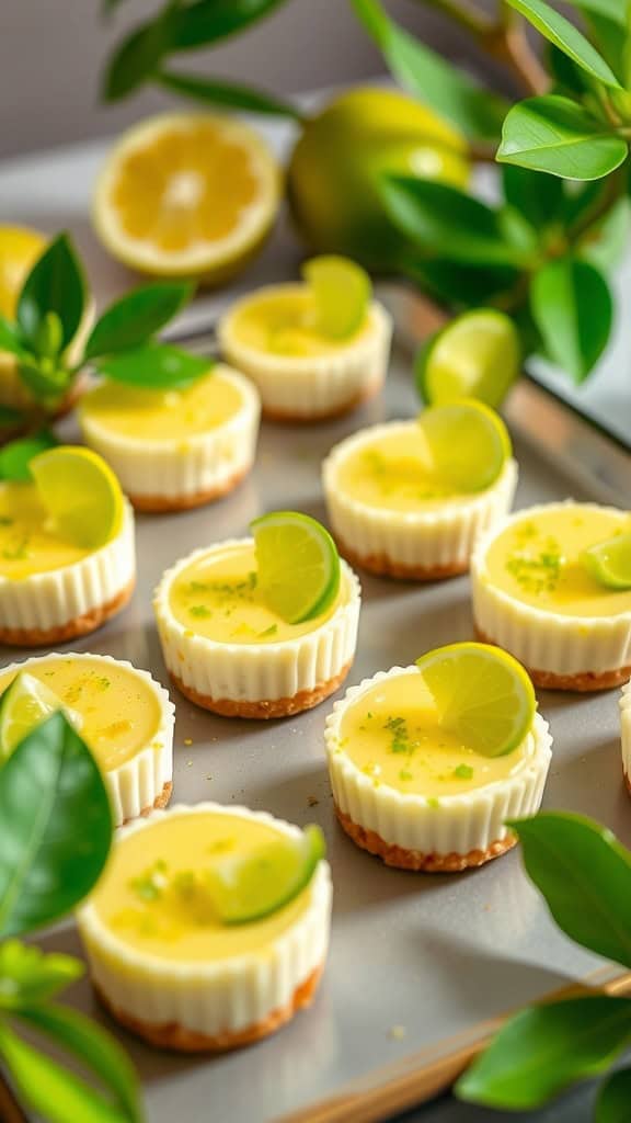 Mini Key Lime Cheesecakes topped with lime slices