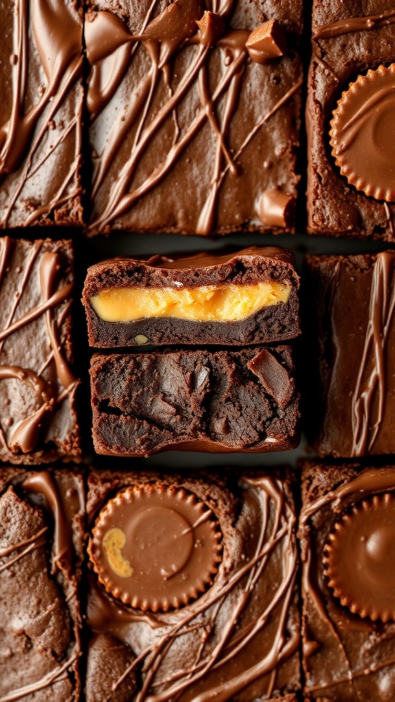 Delicious peanut butter cup brownies with a gooey center and chocolate topping